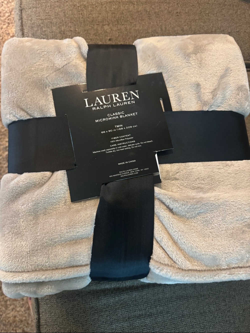 Lauren Ralph Lauren Cream Micromink Blanket - taupe/gray NWT